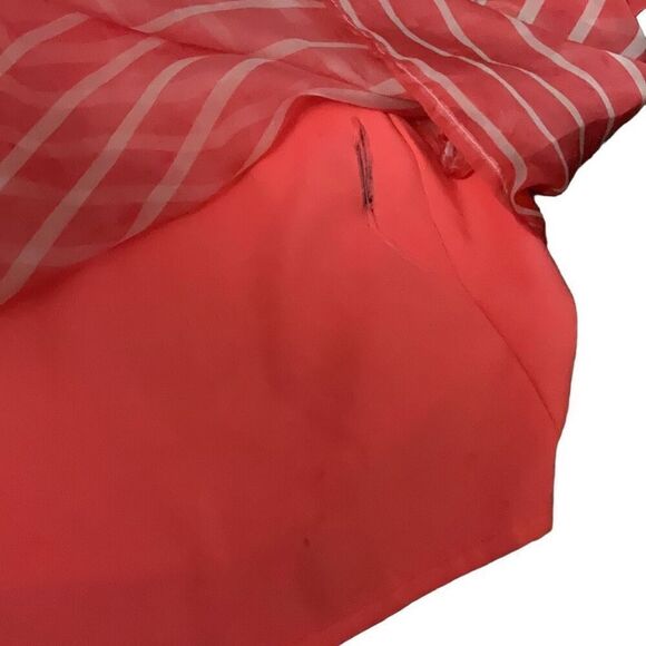 Vince Camuto Orange White Sheer Lined Striped Dress Button Closure Collared 14 - Picture 7 of 8